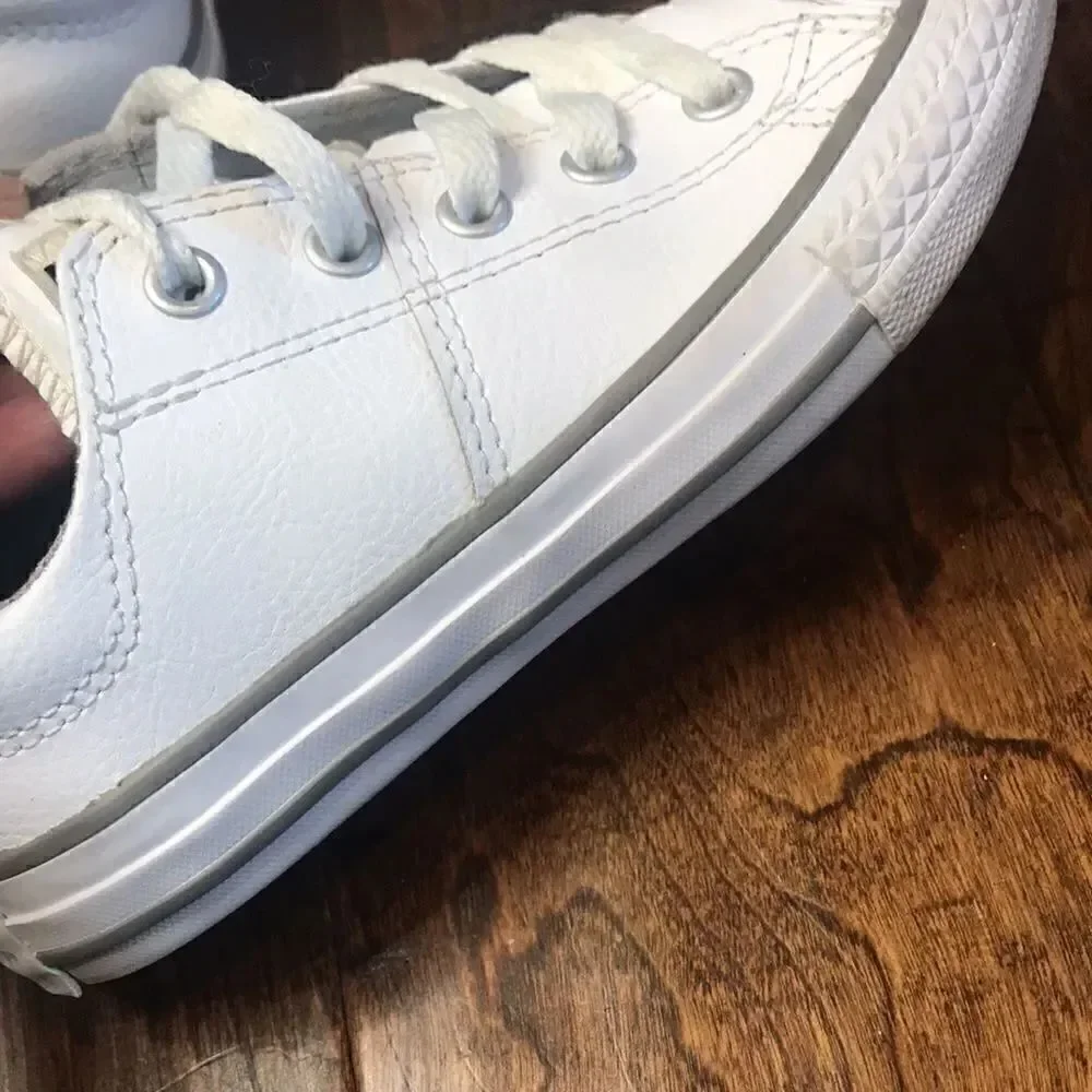 Converse All Star white leather lace-up sneakers, size 12